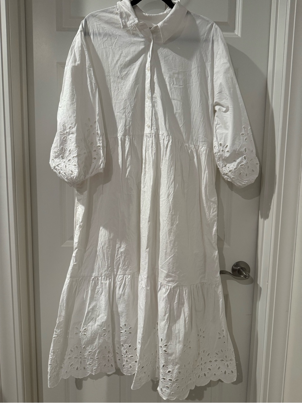 Anthropologie Maeve Bettina White Eyelet Midi Dress with Puff Sleeves
